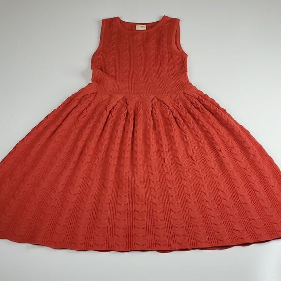 ANTHROPOLOGIE PSL Far Away From Close CABLEKNIT RED ORANGE RUST FIT FLARE DRESS - Picture 5 of 11